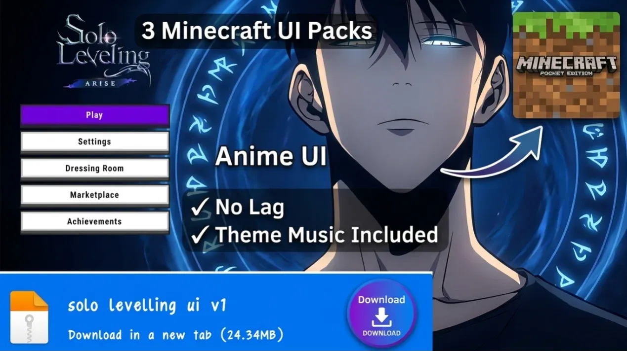 3 Best Minecraft UI For Mobile and PC | Solo leveling, Uchiha and Anime Girl UI